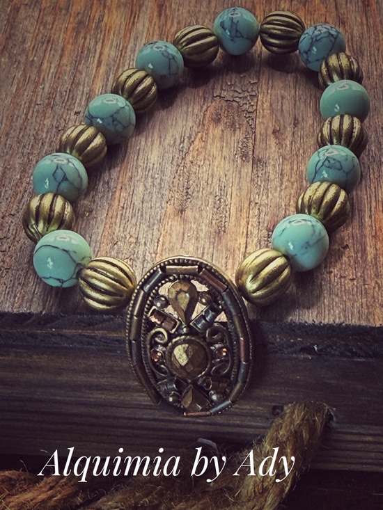 Alquimia Jewelry - Turquoise, Gold & bronze Beaded Bracelet + RUSTIC